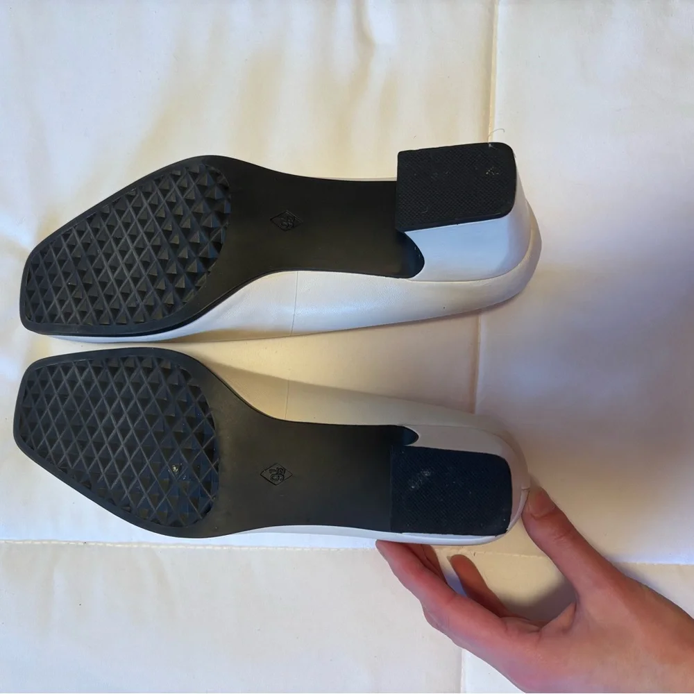 Classic White Leather Block Heel Pumps, Minimalist Workwear Capsule